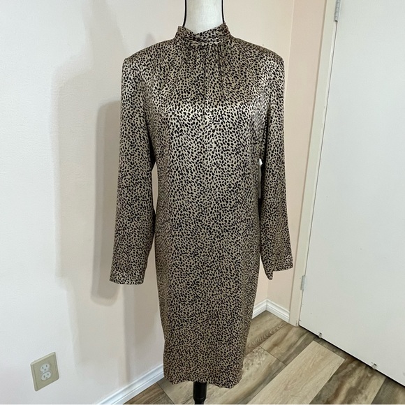 Spenser Jeremy |Silk Mock Neck Leopard Print Dress Size 12 - Picture 12 of 16